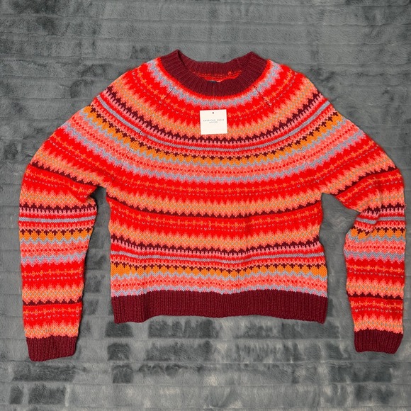 American Eagle Outfitters Sweaters - American Eagle Fair Isle Sweater Womens Medium Red Multi Crewneck Knit Pullover